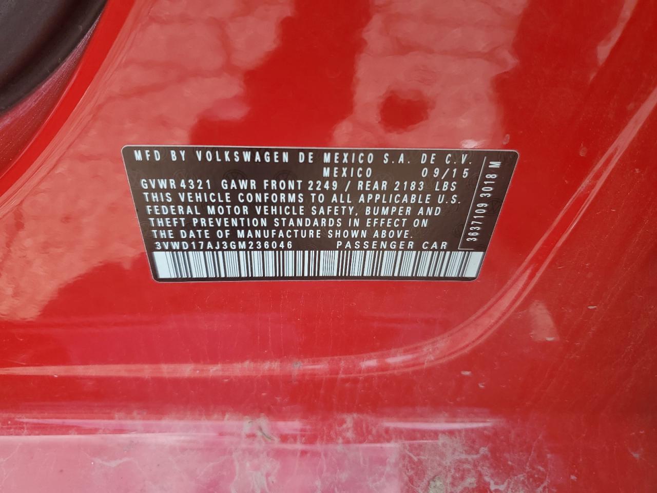 2016 Volkswagen Jetta Sport VIN: 3VWD17AJ3GM236046 Lot: 61726034