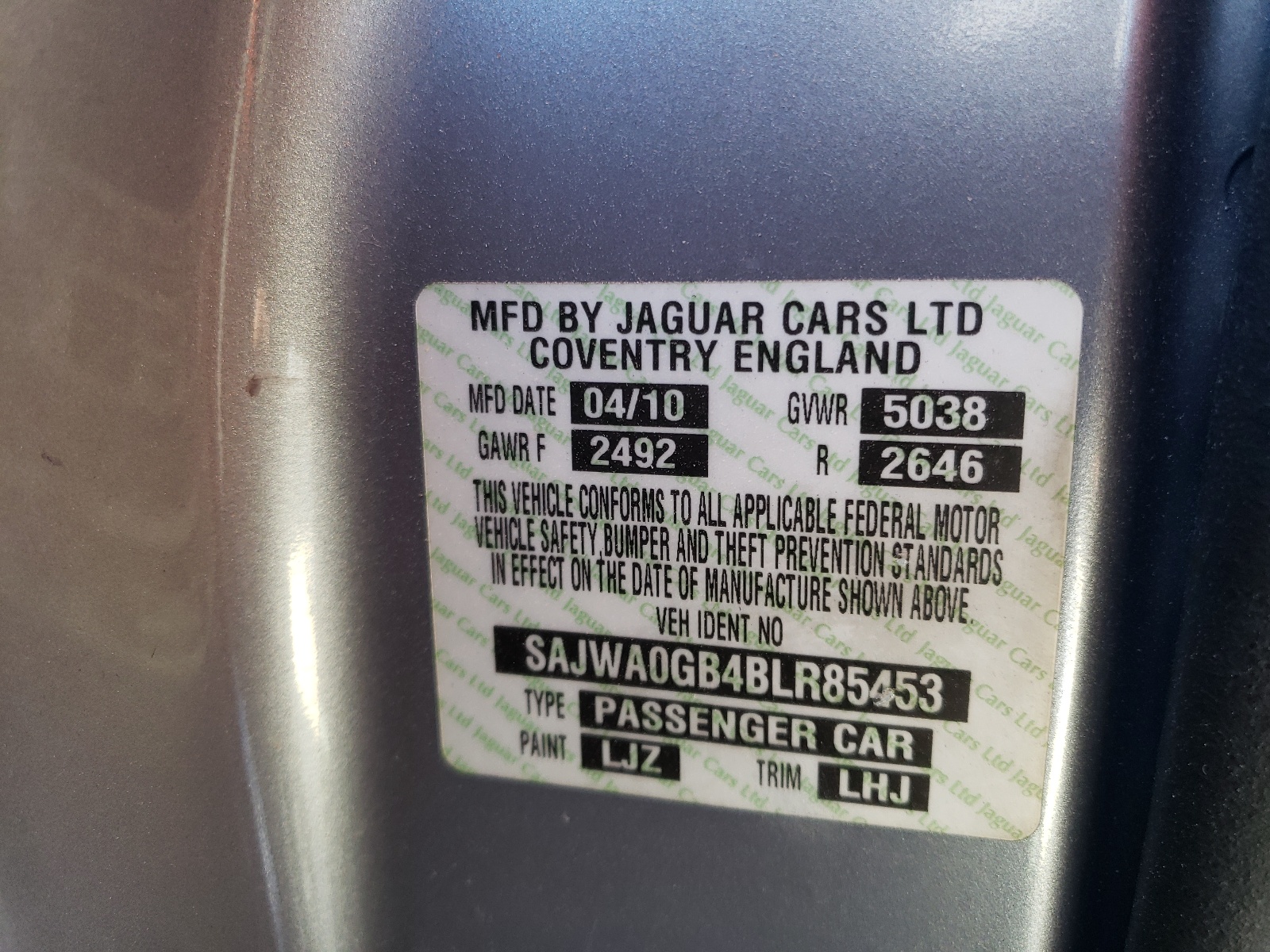 SAJWA0GB4BLR85453 2011 Jaguar Xf Premium