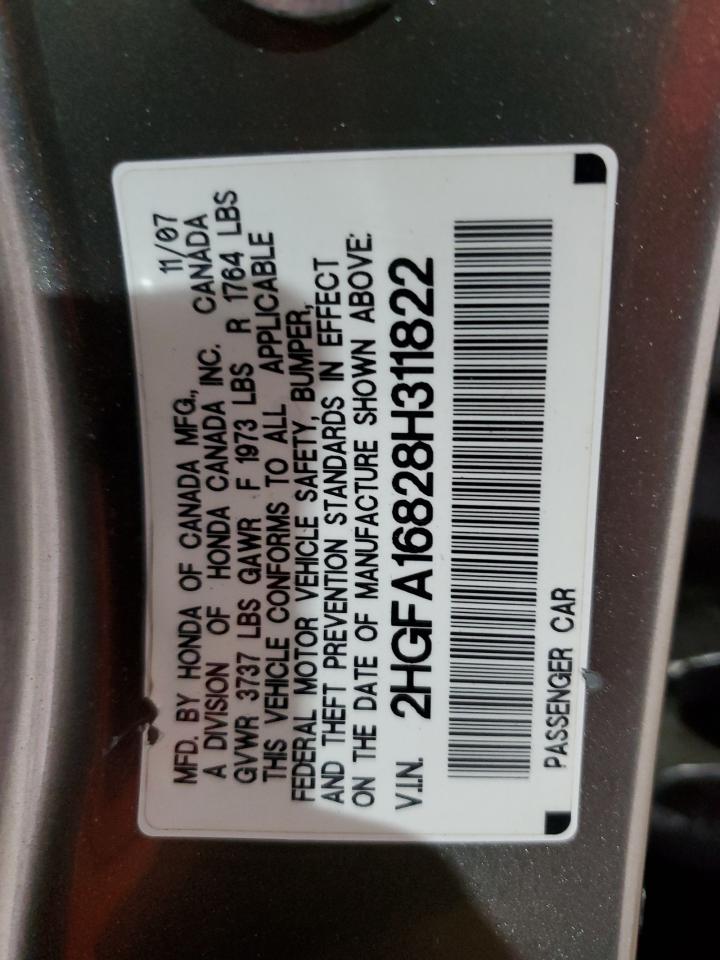 2008 Honda Civic Ex VIN: 2HGFA16828H311822 Lot: 64513914