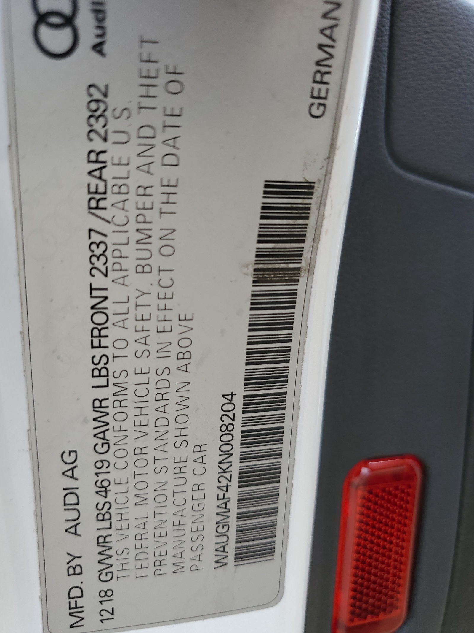 WAUGMAF42KN008204 2019 Audi A4 Premium