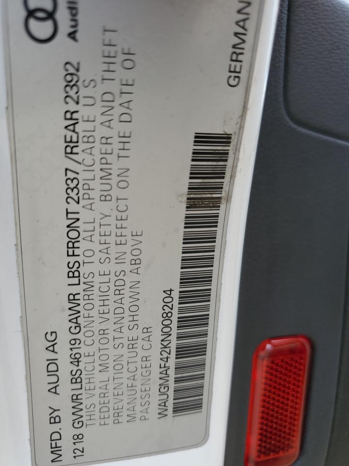 2019 Audi A4 Premium VIN: WAUGMAF42KN008204 Lot: 62595844