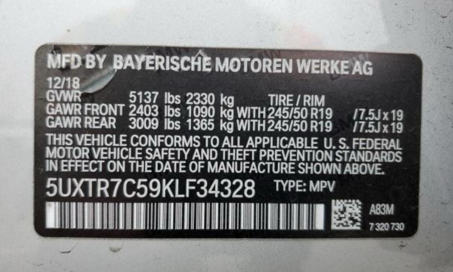 5UXTR7C59KLF34328 2019 BMW X3 Sdrive30I