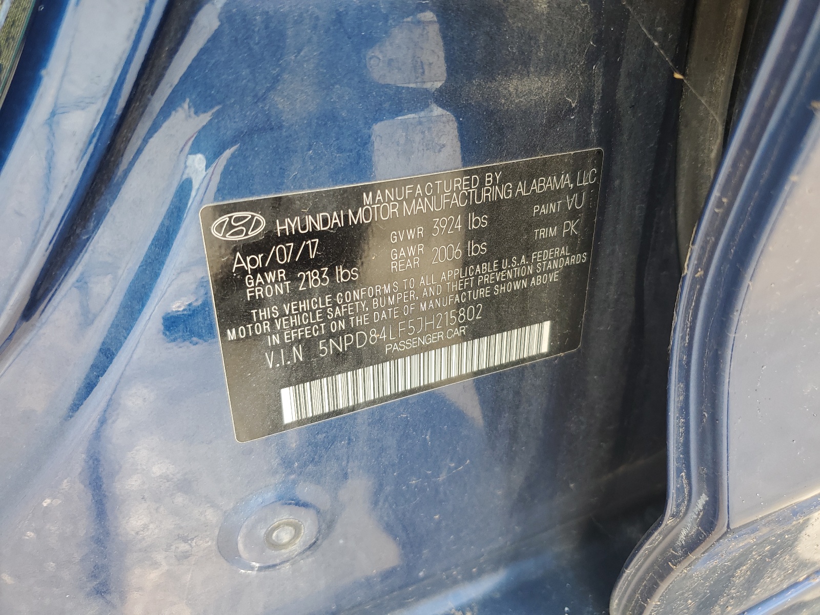 5NPD84LF5JH215802 2018 Hyundai Elantra Sel