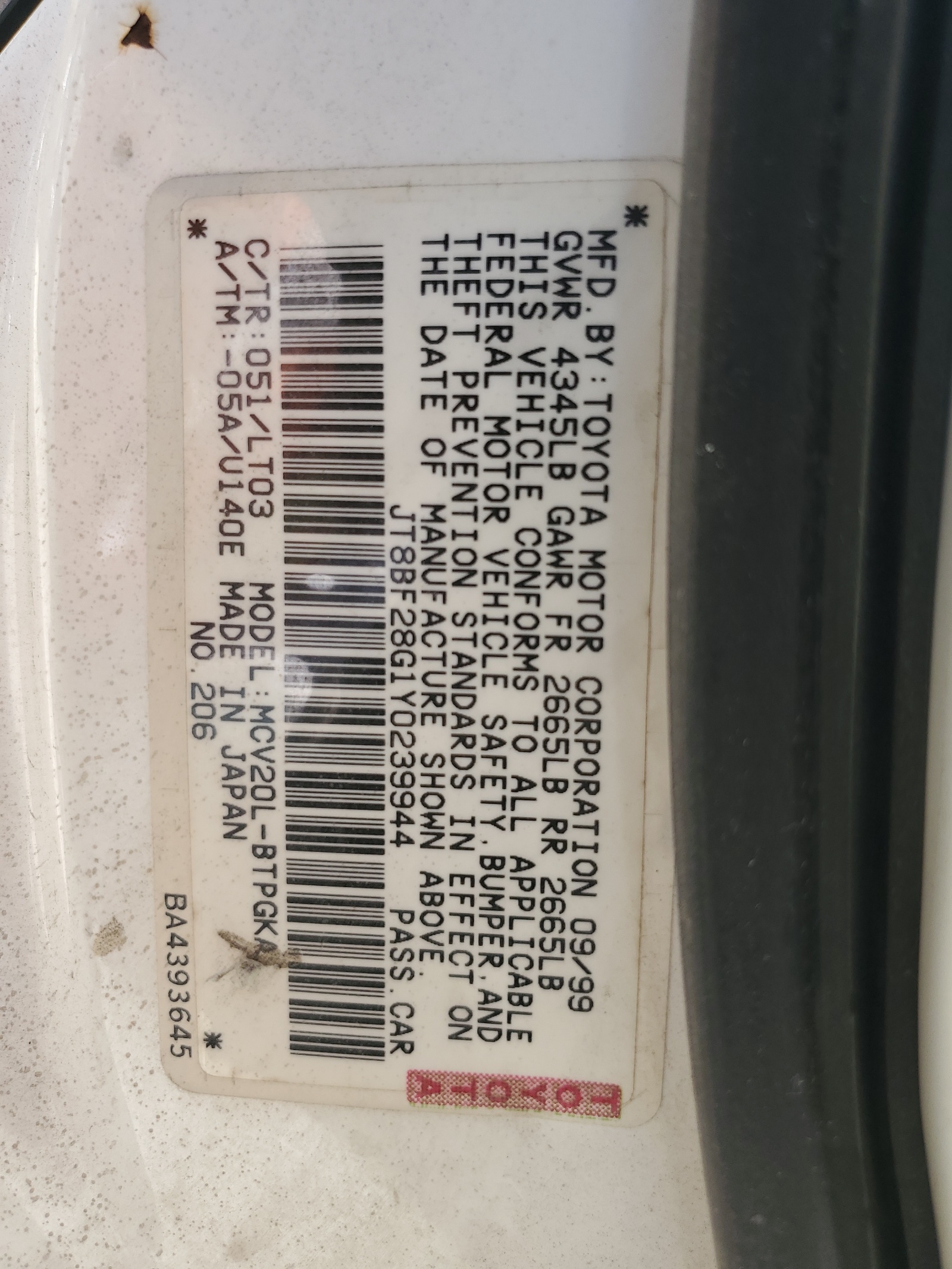 JT8BF28G1Y0239944 2000 Lexus Es 300