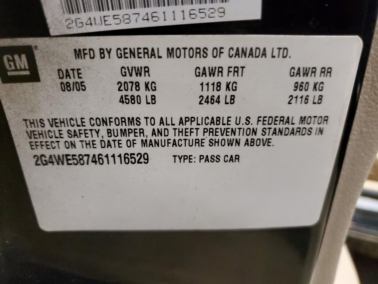 2006 Buick Lacrosse Cxs VIN: 2G4WE587461116529 Lot: 64642094