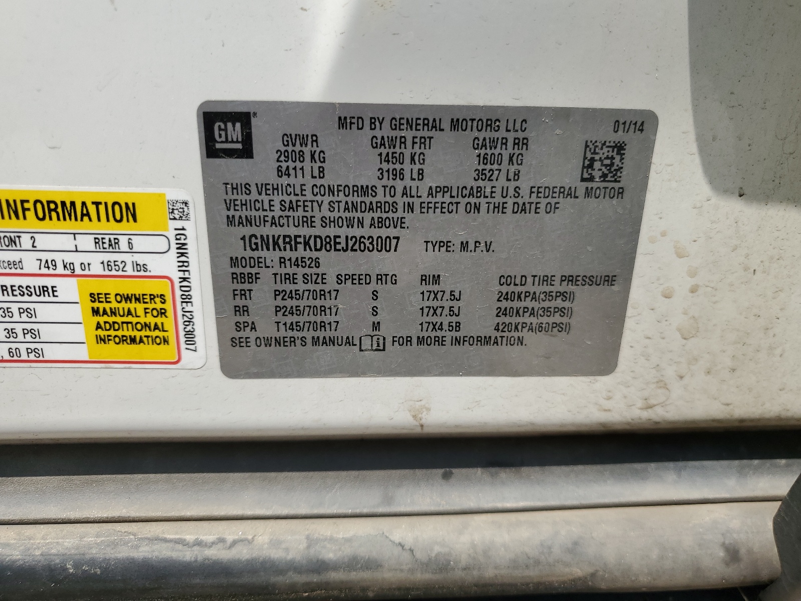 1GNKRFKD8EJ263007 2014 Chevrolet Traverse Ls