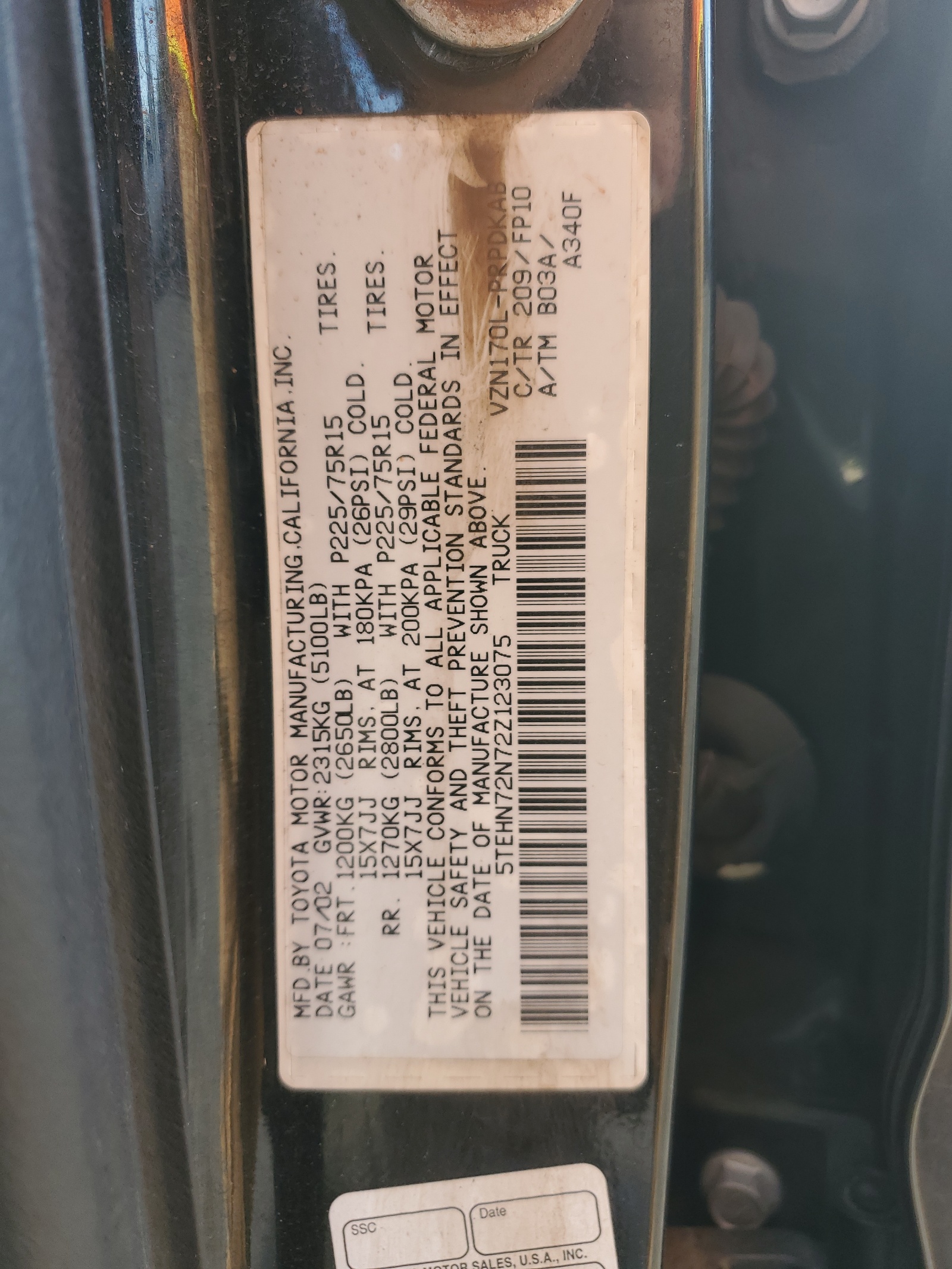 5TEHN72N72Z123075 2002 Toyota Tacoma Double Cab