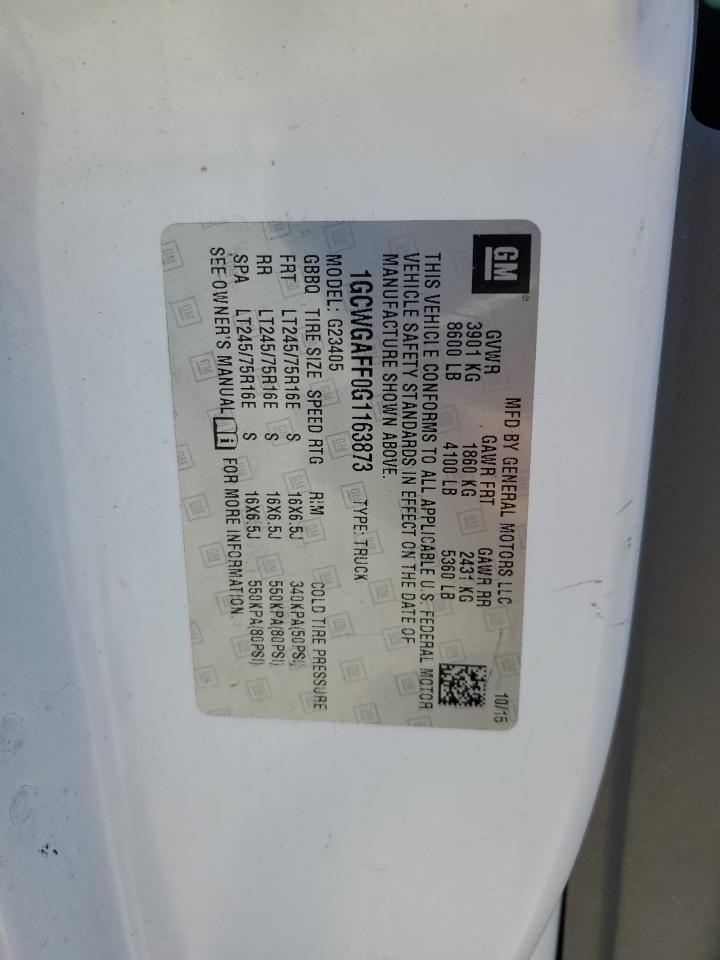 2016 Chevrolet Express G2500 VIN: 1GCWGAFF0G1163873 Lot: 59309704