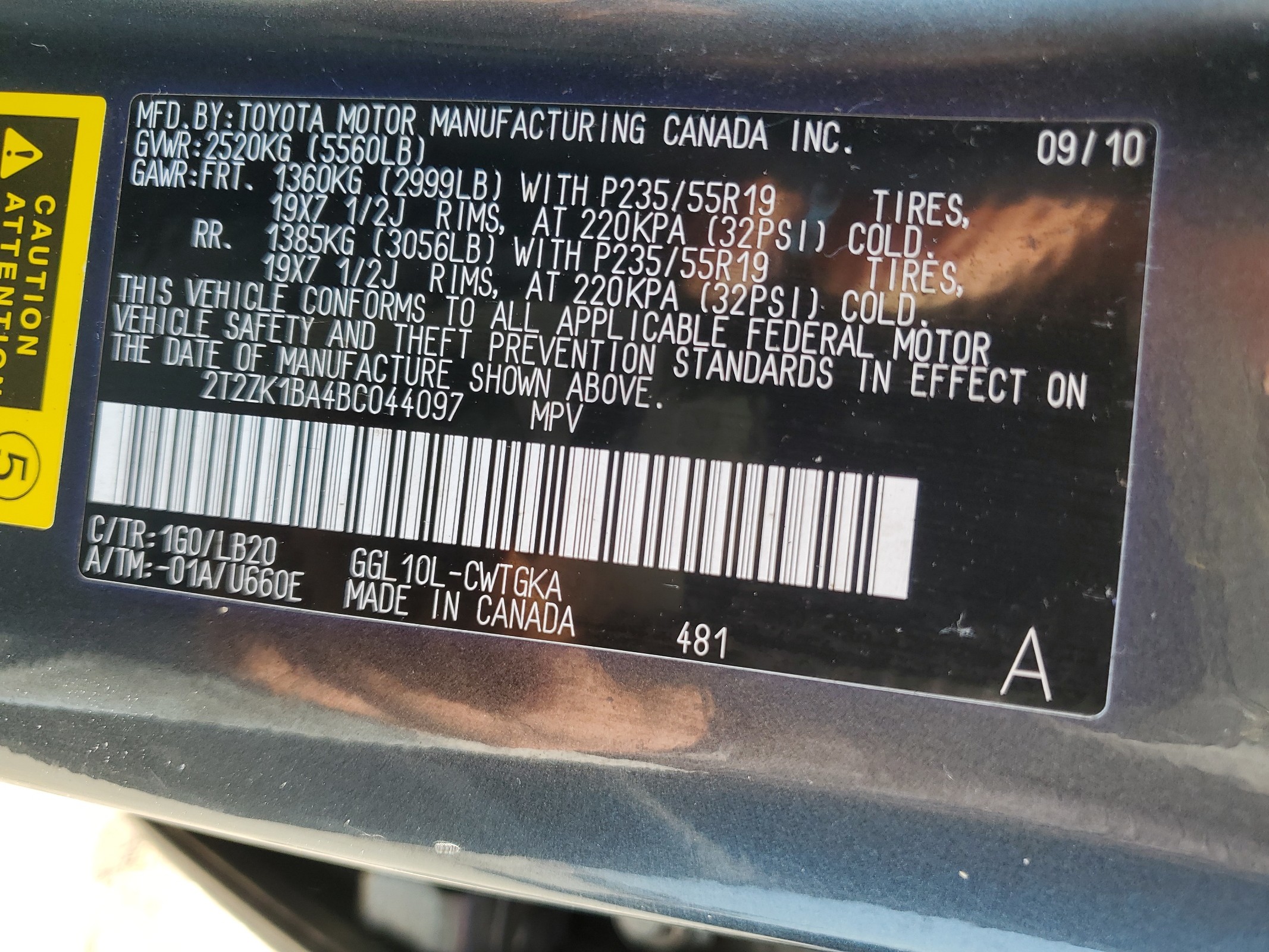 2T2ZK1BA4BC044097 2011 Lexus Rx 350