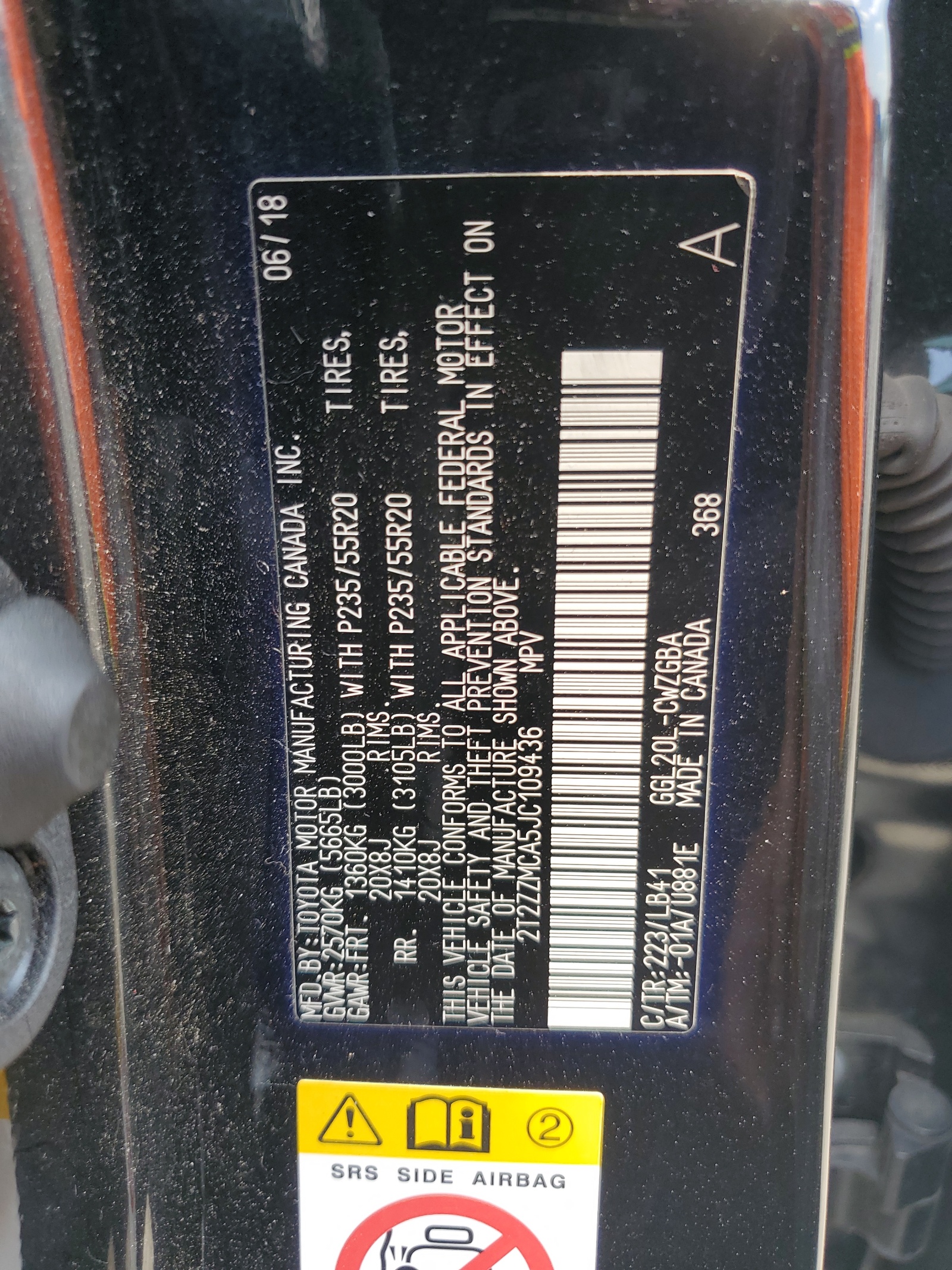 2T2ZZMCA5JC109436 2018 Lexus Rx 350 Base