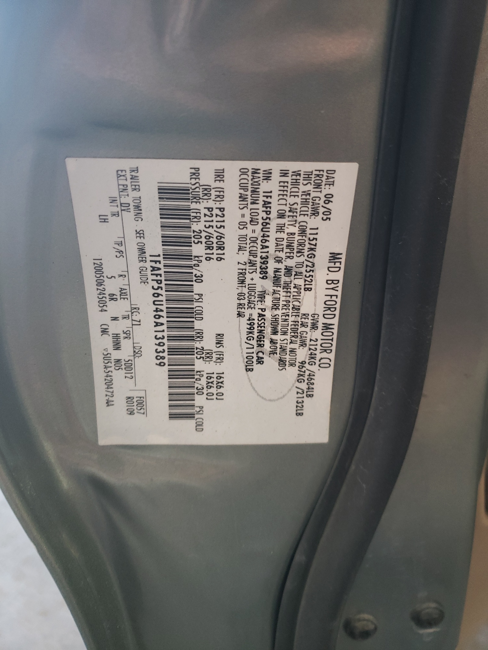 1FAFP56U46A139389 2006 Ford Taurus Sel