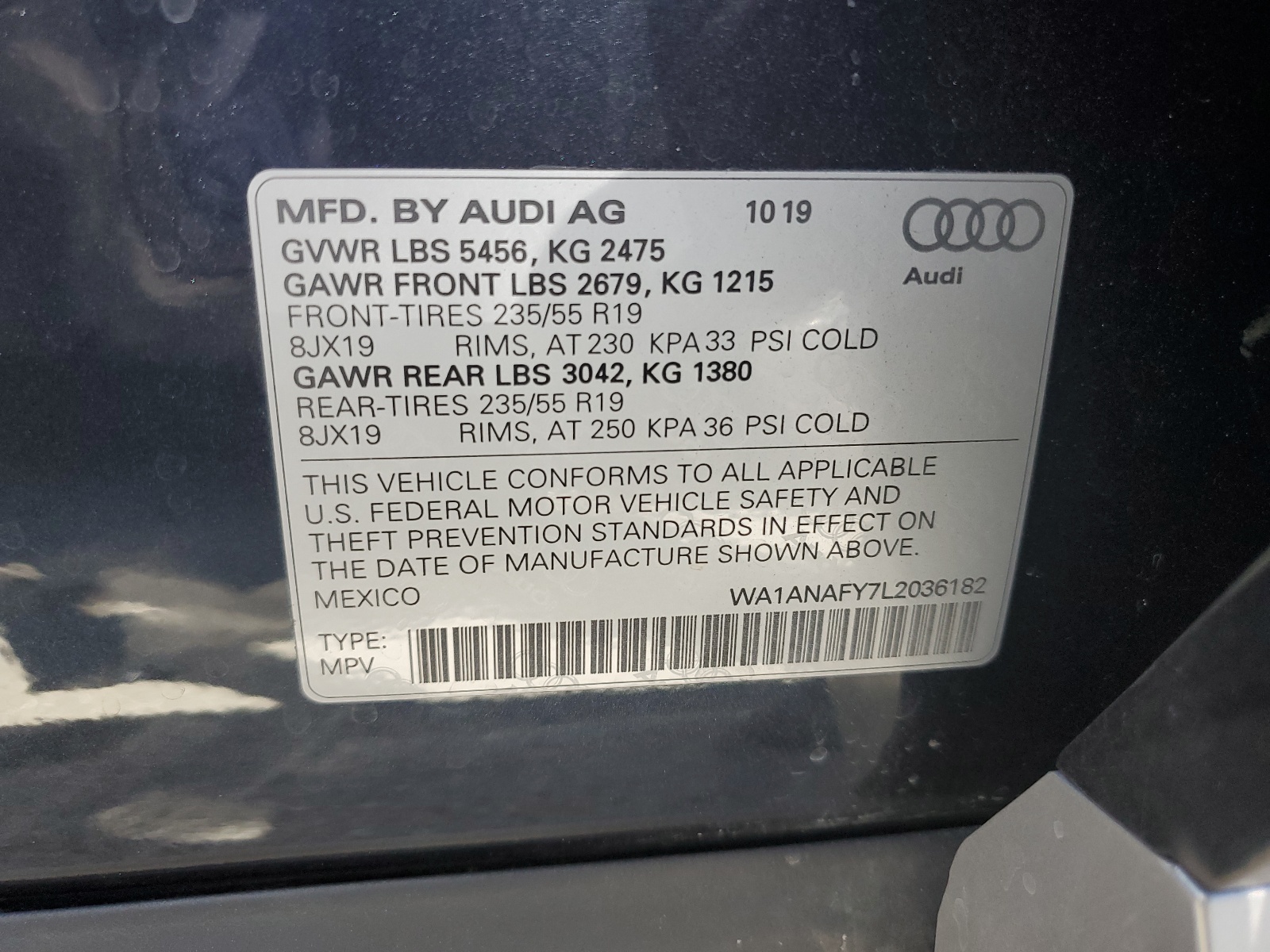 WA1ANAFY7L2036182 2020 Audi Q5 Premium