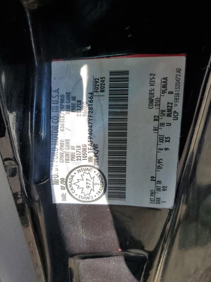 2000 Ford Mustang VIN: 1FAFP4047YF281664 Lot: 61510954