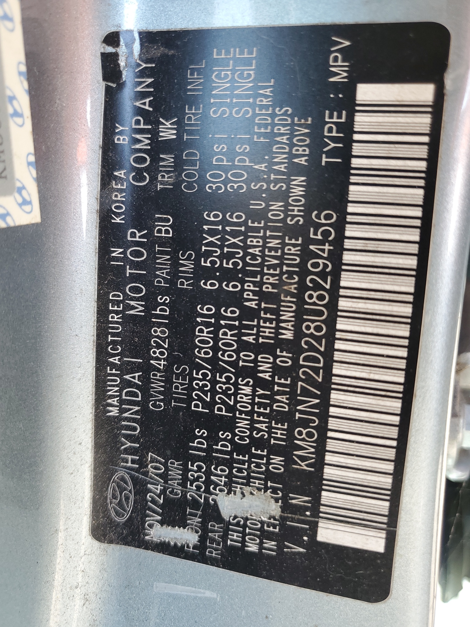 KM8JN72D28U829456 2008 Hyundai Tucson Se