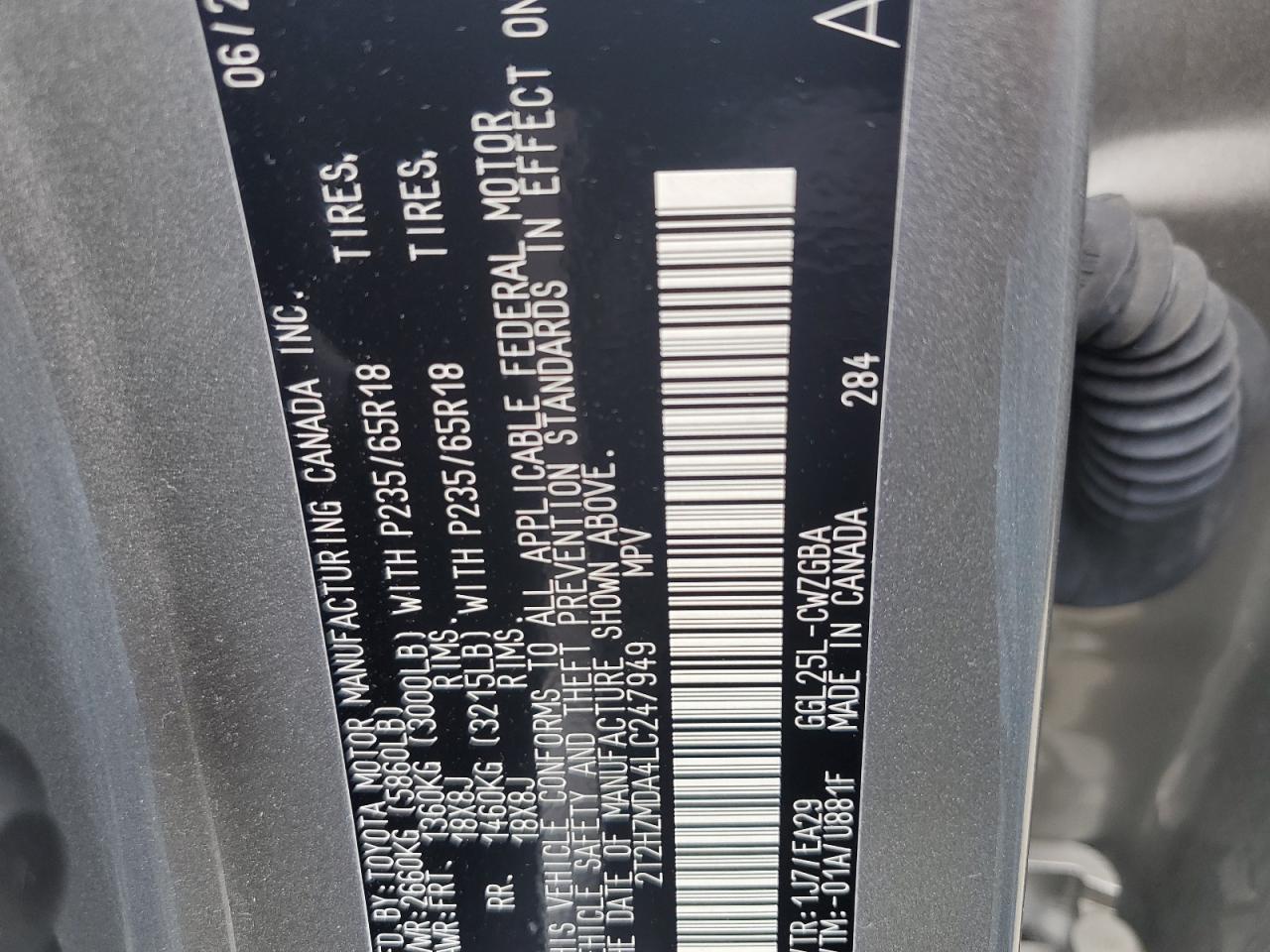 2020 Lexus Rx 350 VIN: 2T2HZMDA4LC247949 Lot: 63340154