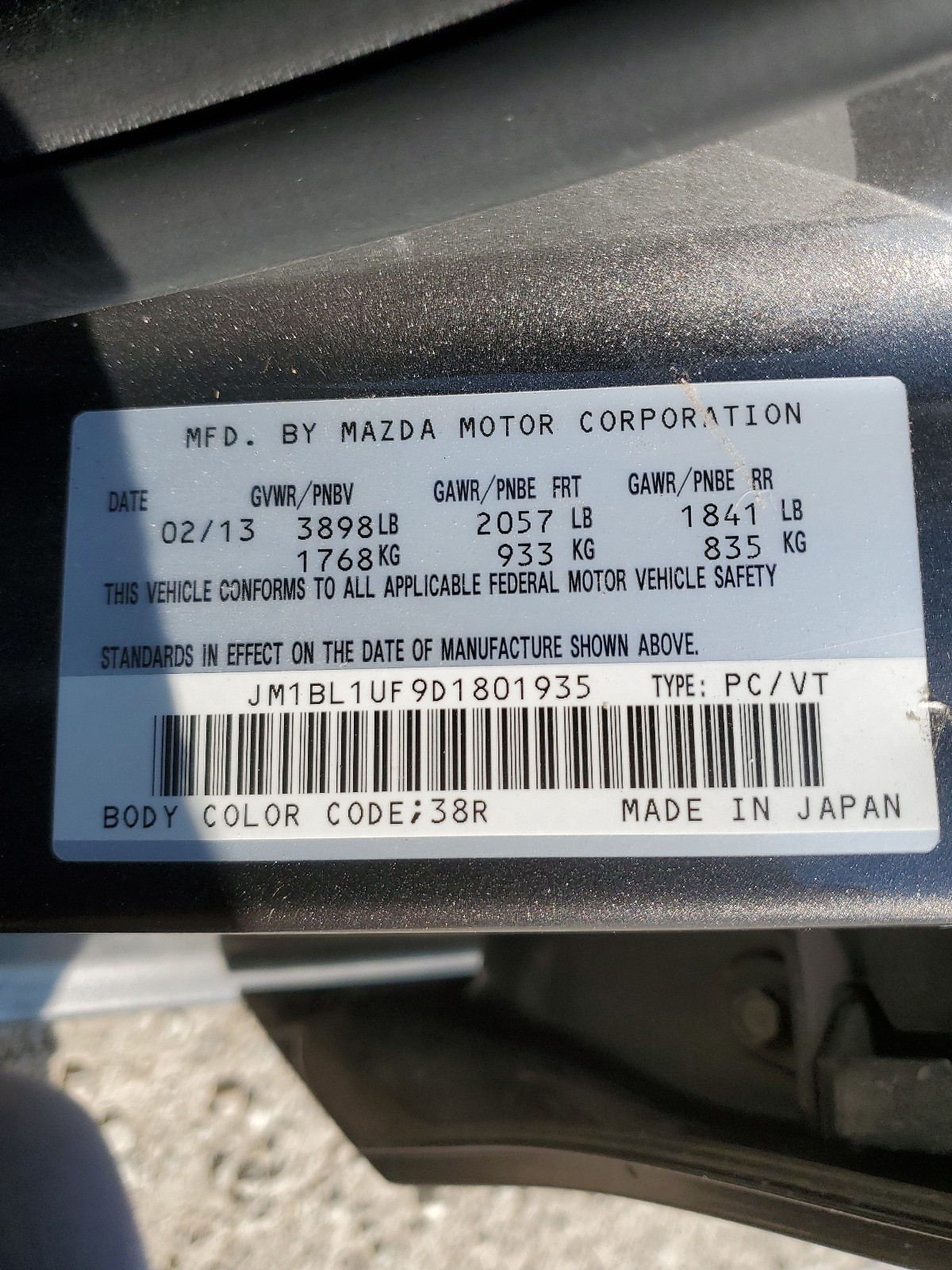 JM1BL1UF9D1801935 2013 Mazda 3 I