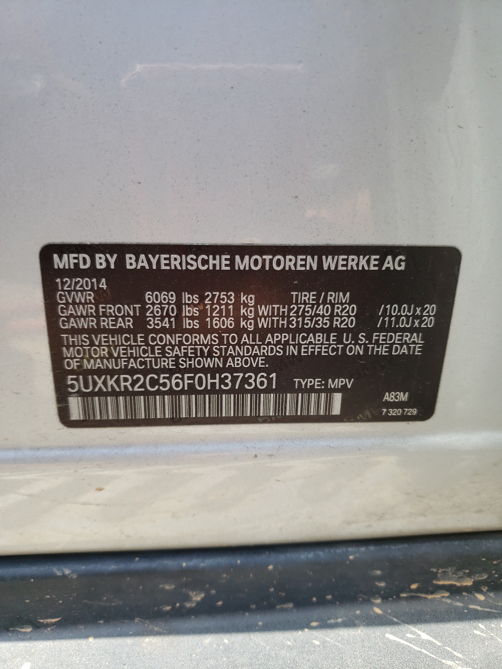 5UXKR2C56F0H37361 2015 BMW X5 Sdrive35I