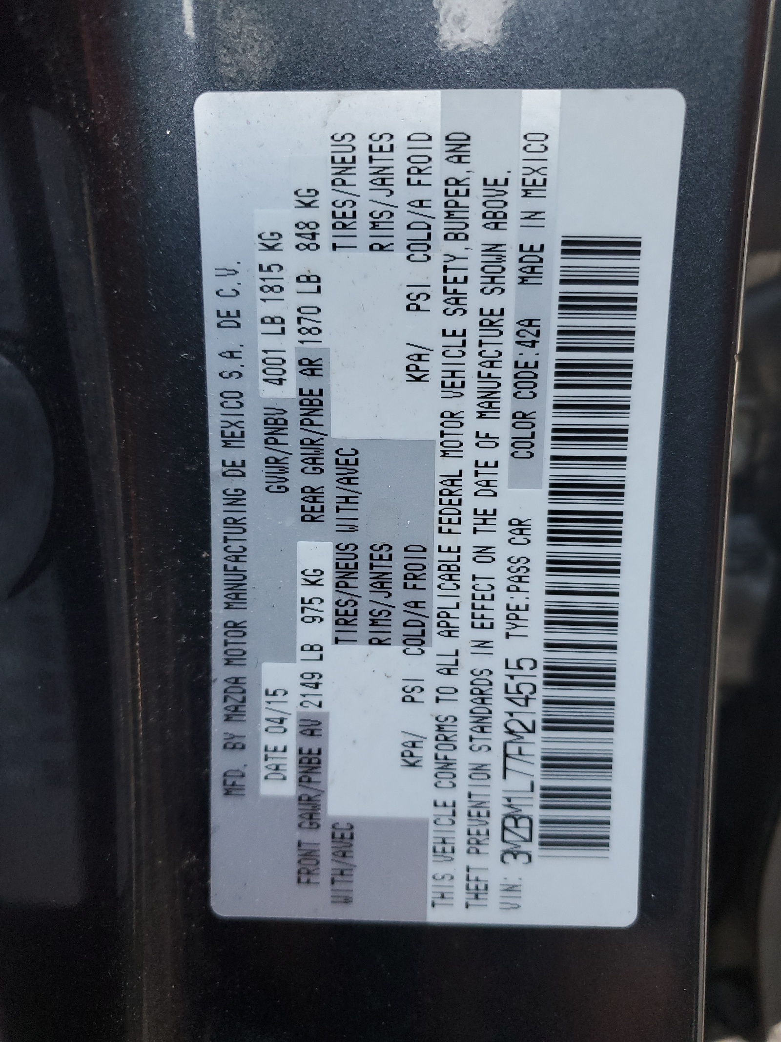 3MZBM1L77FM214515 2015 Mazda 3 Touring