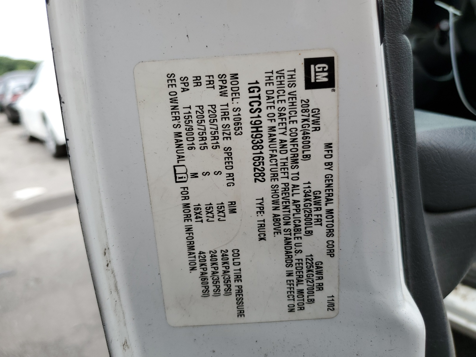 1GTCS19H938165282 2003 GMC Sonoma