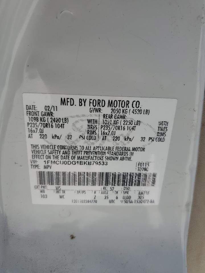 2011 Ford Escape Xlt VIN: 1FMCU0DG1BKB79533 Lot: 64707124