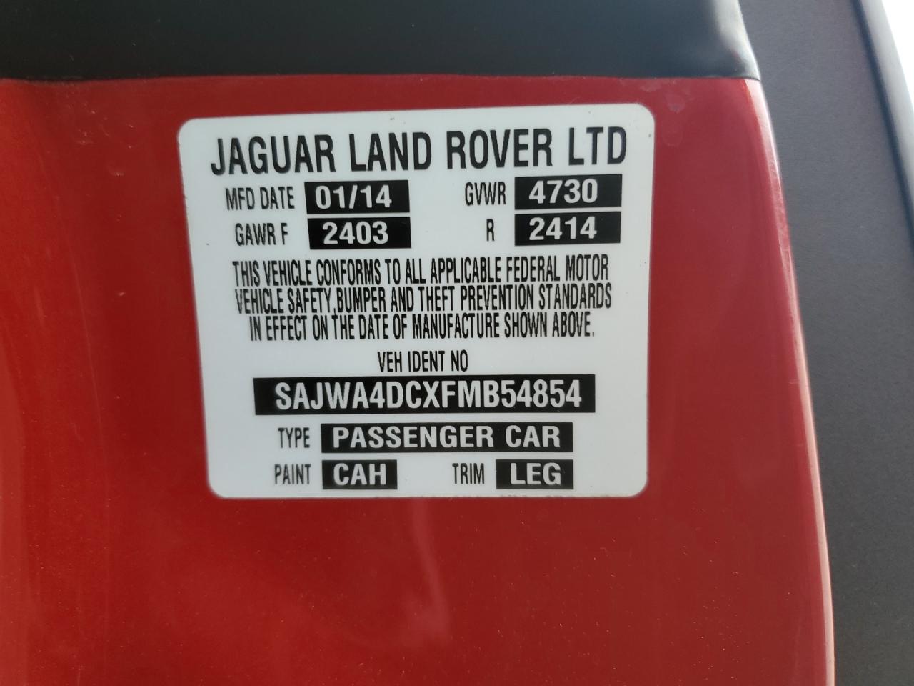 2015 Jaguar Xkr VIN: SAJWA4DCXFMB54854 Lot: 64108624