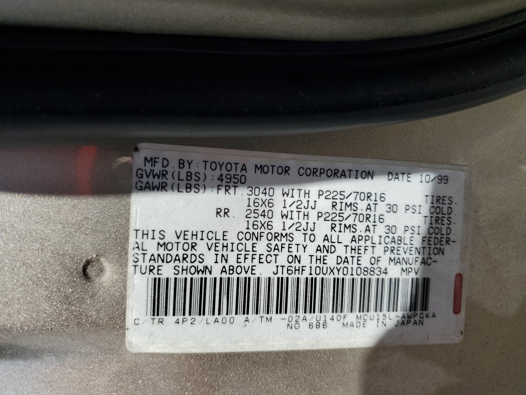 JT6HF10UXY0108834 2000 Lexus Rx 300