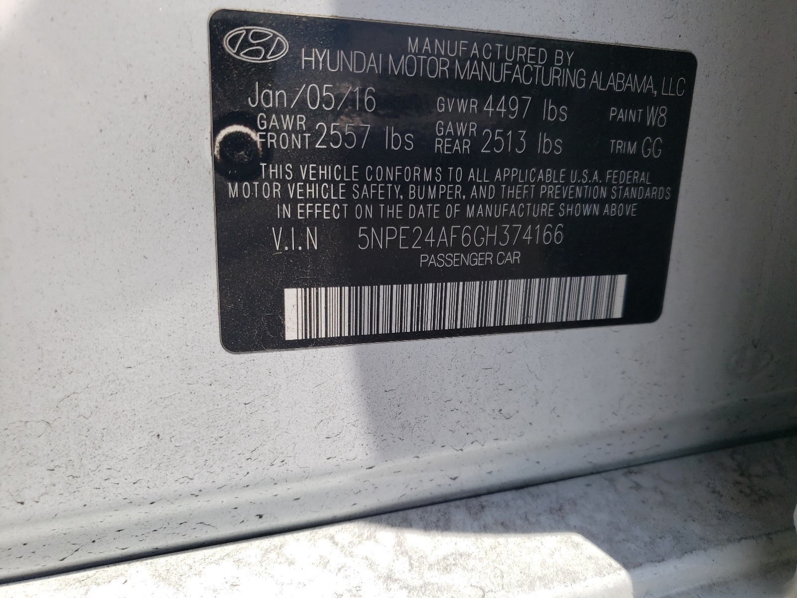 5NPE24AF6GH374166 2016 Hyundai Sonata Se