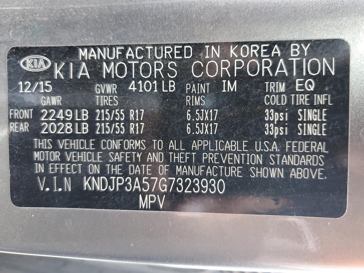 2016 Kia Soul + VIN: KNDJP3A57G7323930 Lot: 64409064