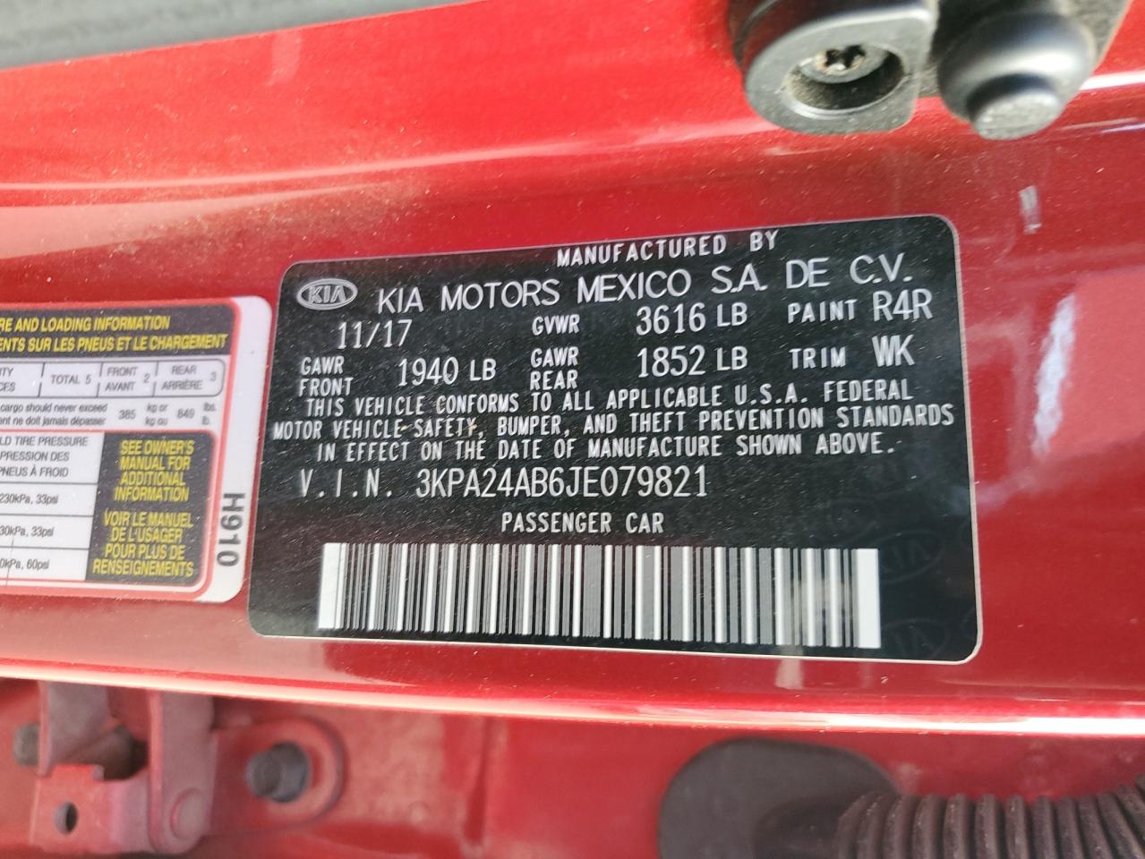 2018 Kia Rio Lx VIN: 3KPA24AB6JE079821 Lot: 63728294