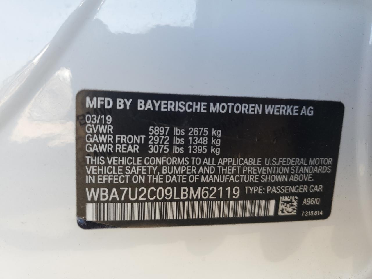 2020 BMW 750 Xi VIN: WBA7U2C09LBM62119 Lot: 63770674