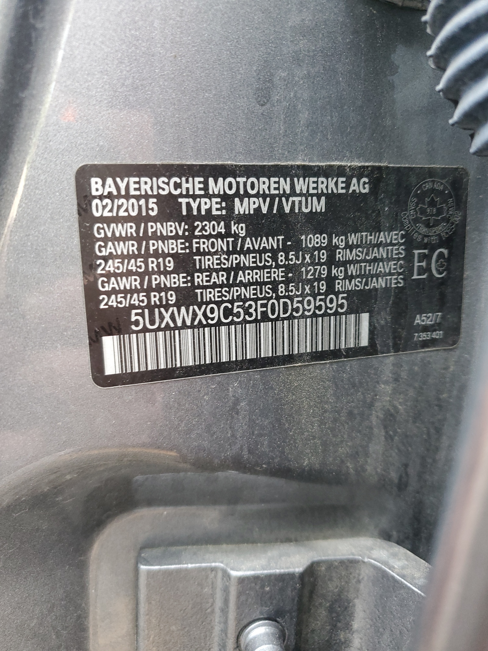 5UXWX9C53F0D59595 2015 BMW X3 xDrive28I