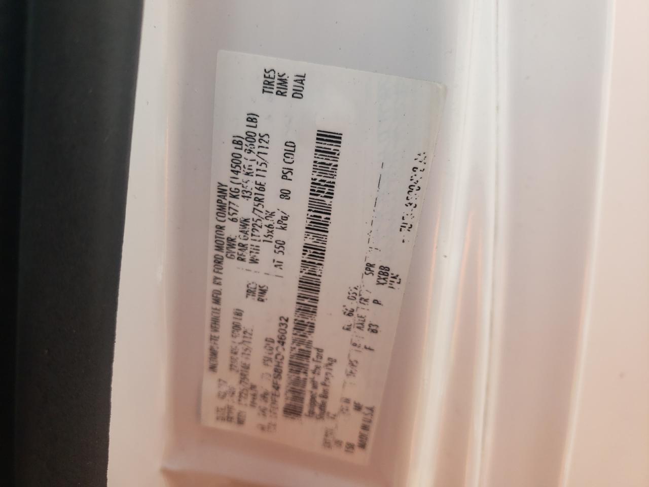 2017 Ford Econoline E450 Super Duty Cutaway Van VIN: 1FDFE4FS8HDC46032 Lot: 62025544