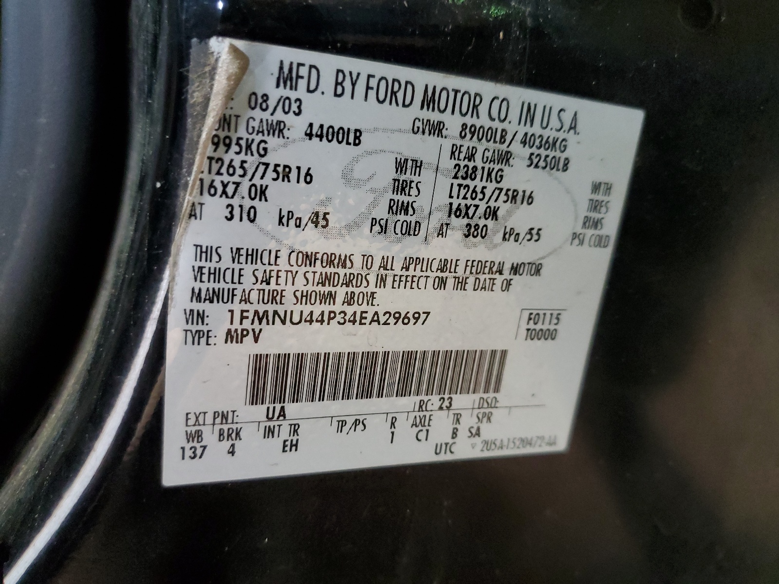 1FMNU44P34EA29697 2004 Ford Excursion Eddie Bauer