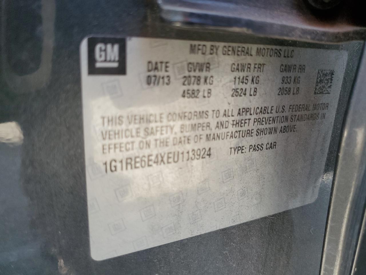 1G1RE6E4XEU113924 2014 Chevrolet Volt