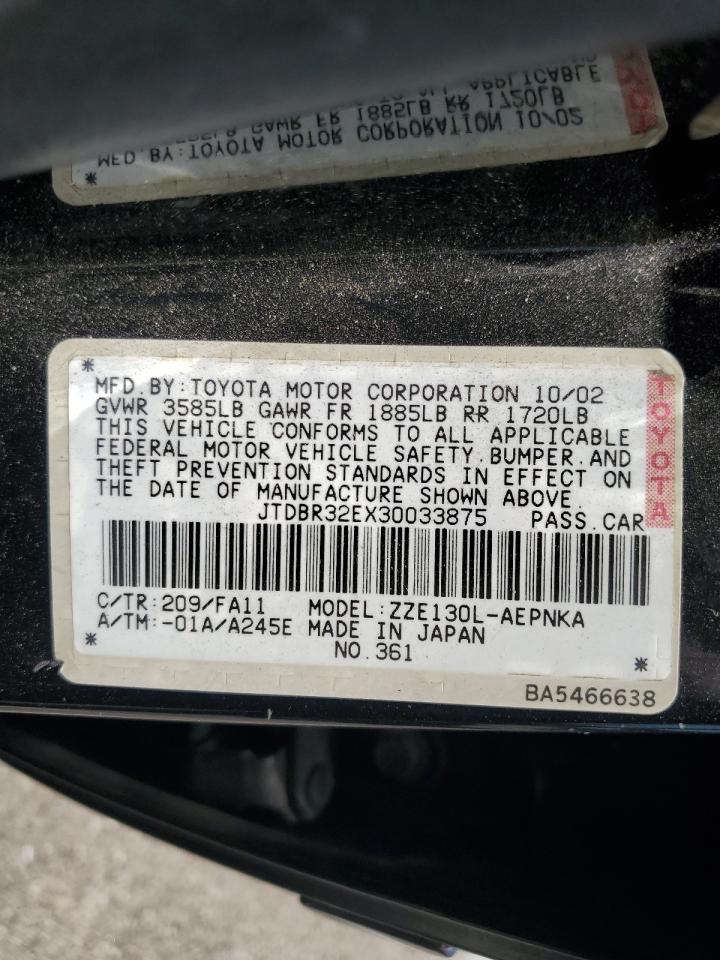 2003 Toyota Corolla Ce VIN: JTDBR32EX30033875 Lot: 64707184