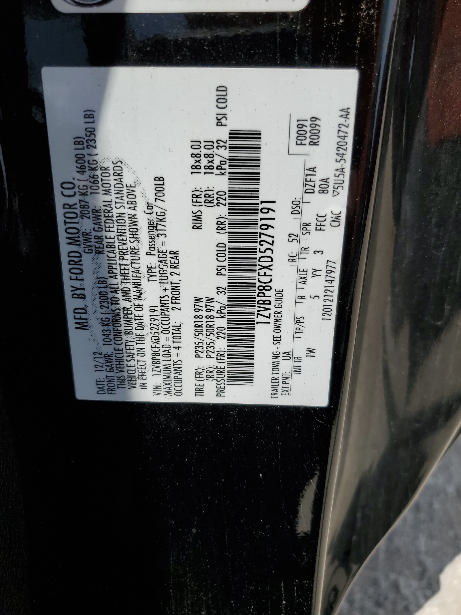 1ZVBP8CFXD5279191 2013 Ford Mustang Gt