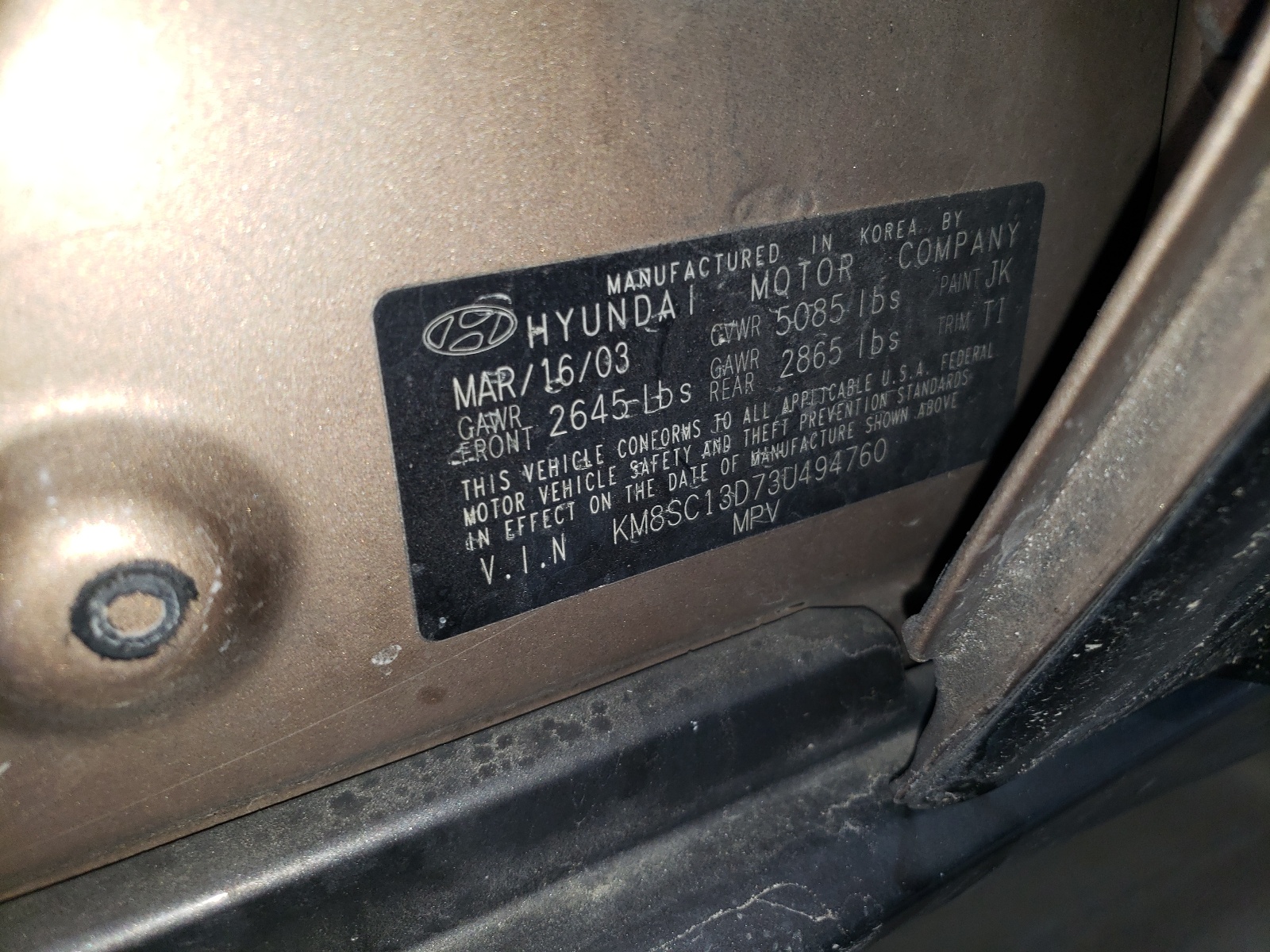 KM8SC13D73U494760 2003 Hyundai Santa Fe Gls