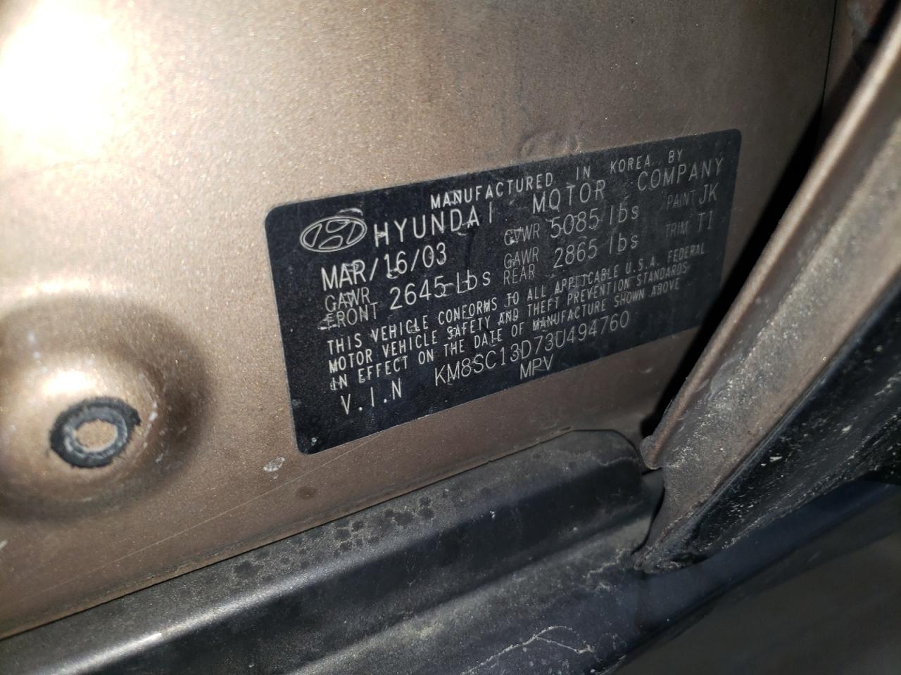 2003 Hyundai Santa Fe Gls VIN: KM8SC13D73U494760 Lot: 61325144