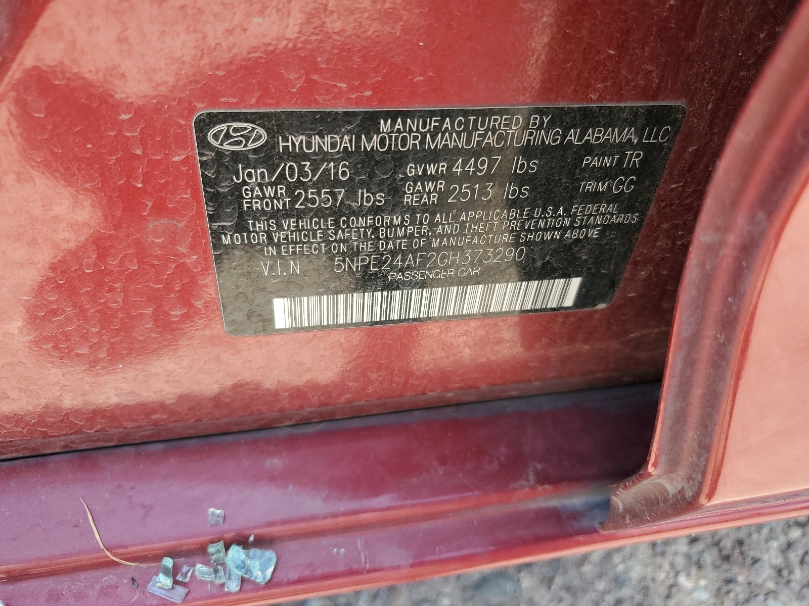 5NPE24AF2GH373290 2016 Hyundai Sonata Se