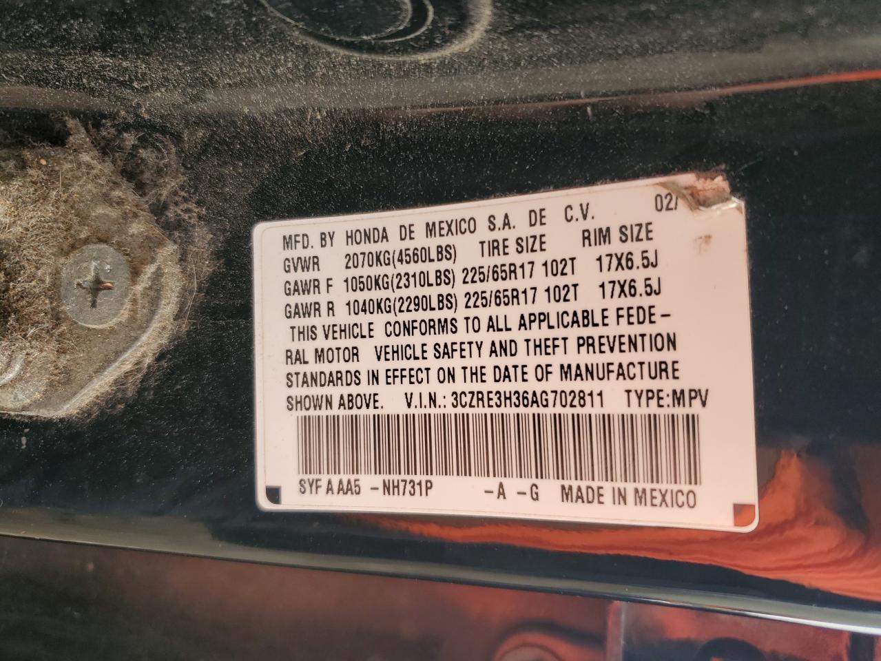 2010 Honda Cr-V Lx VIN: 3CZRE3H36AG702811 Lot: 64456654