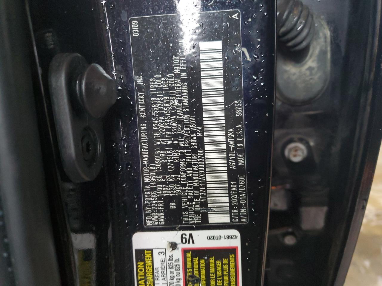 2009 Toyota Venza VIN: 4T3ZE11AX9U003700 Lot: 65228414