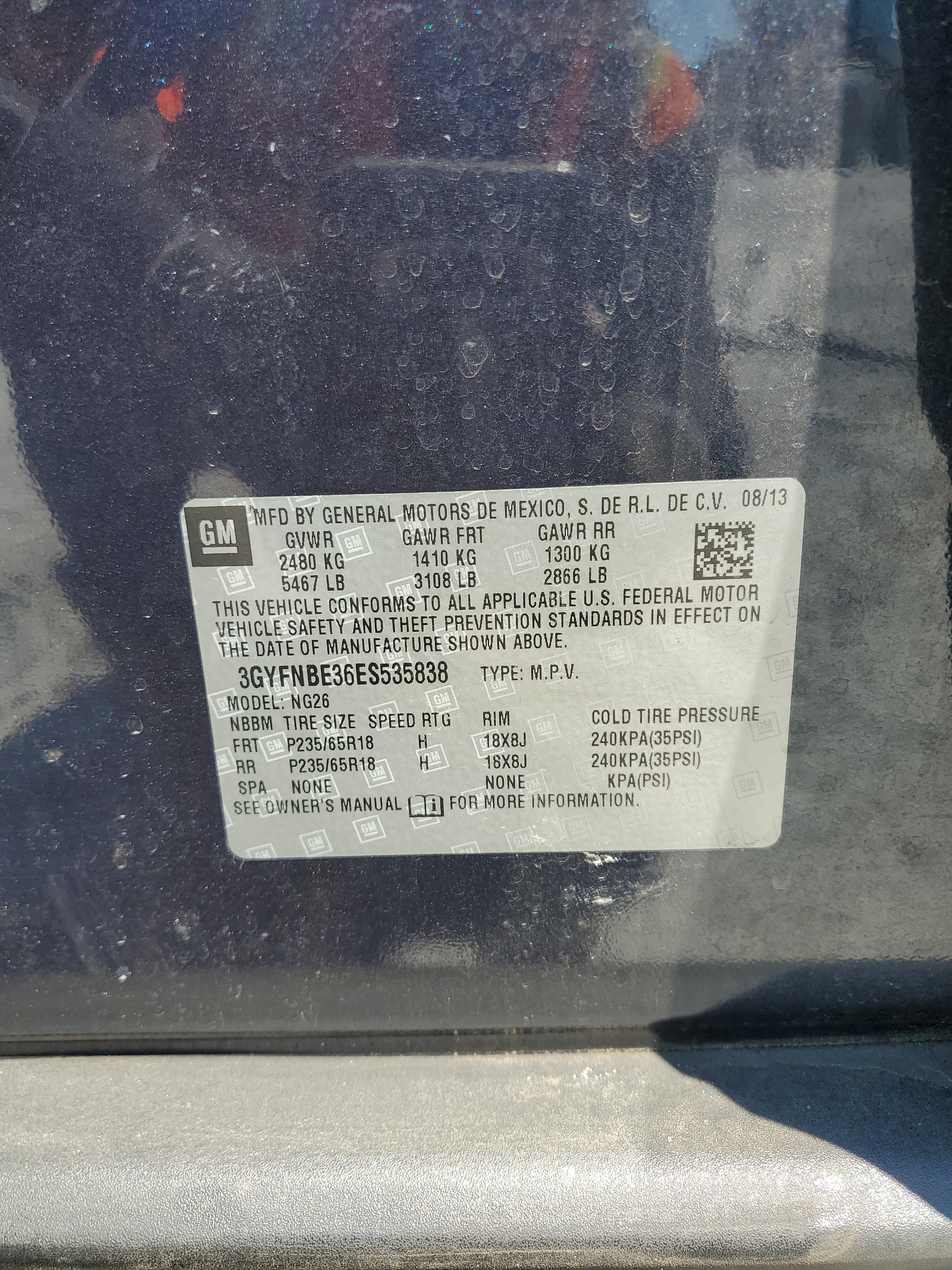 3GYFNBE36ES535838 2014 Cadillac Srx Luxury Collection