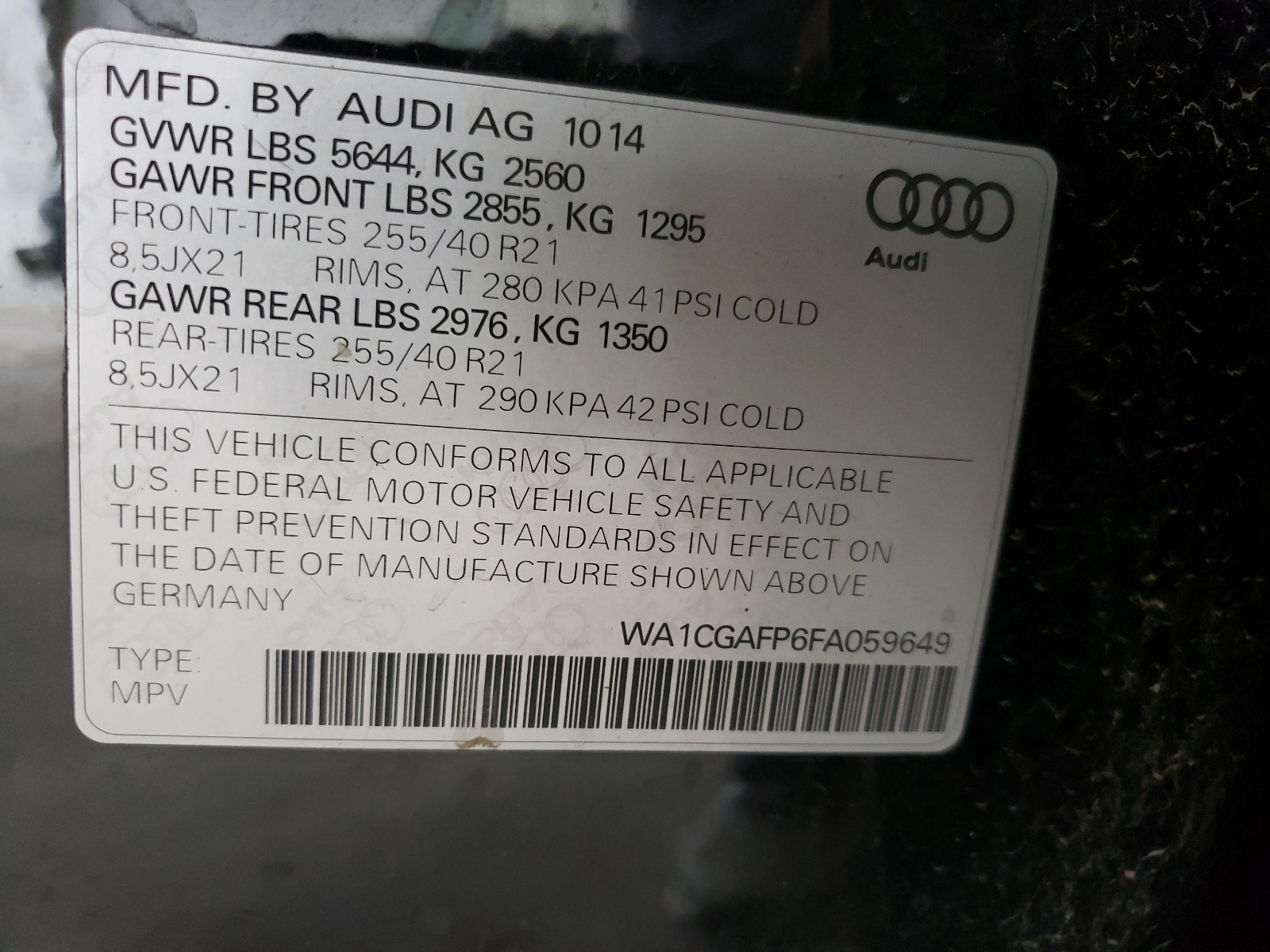 WA1CGAFP6FA059649 2015 Audi Sq5 Premium Plus