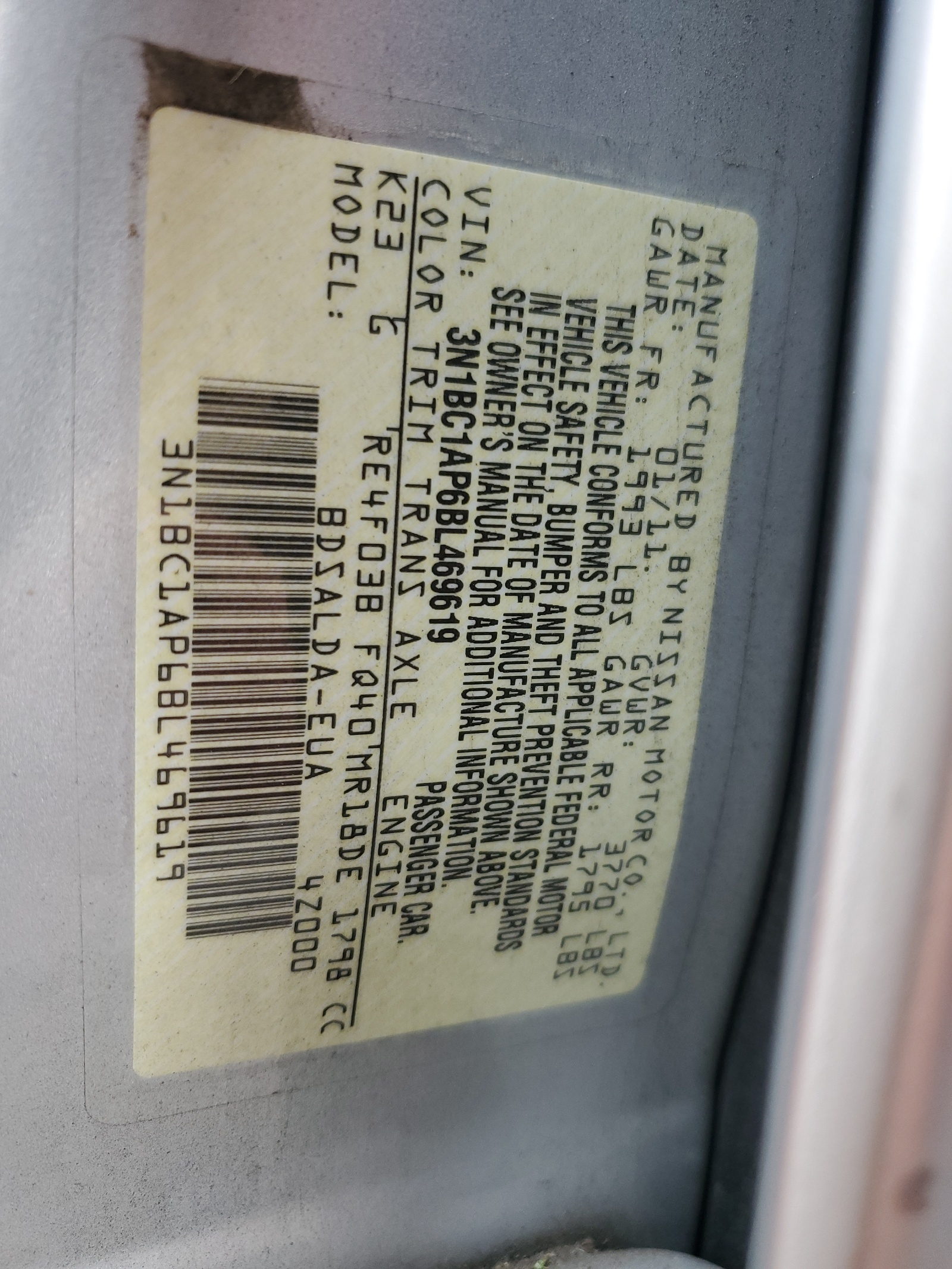 3N1BC1AP6BL469619 2011 Nissan Versa S