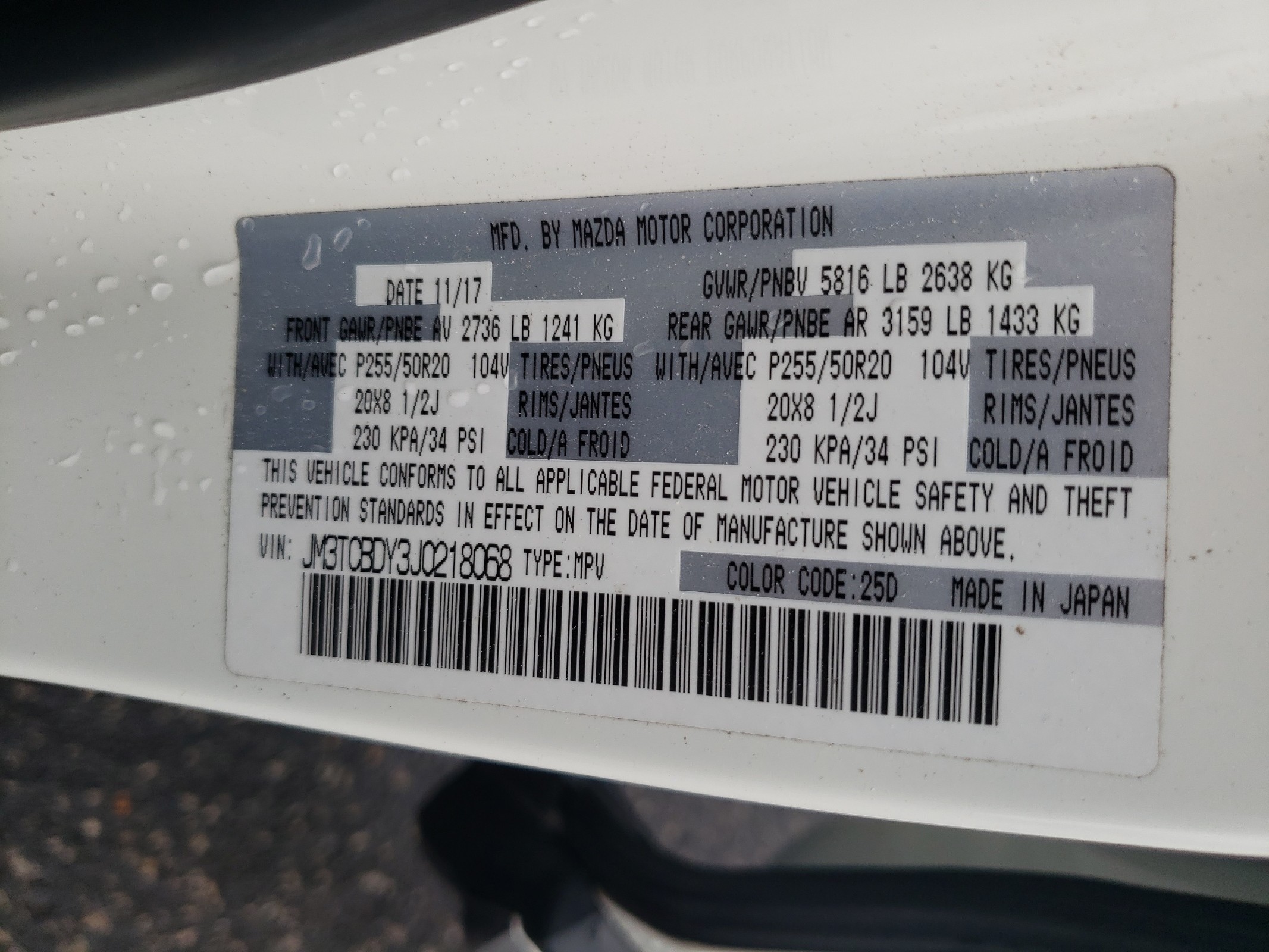 JM3TCBDY3J0218068 2018 Mazda Cx-9 Grand Touring