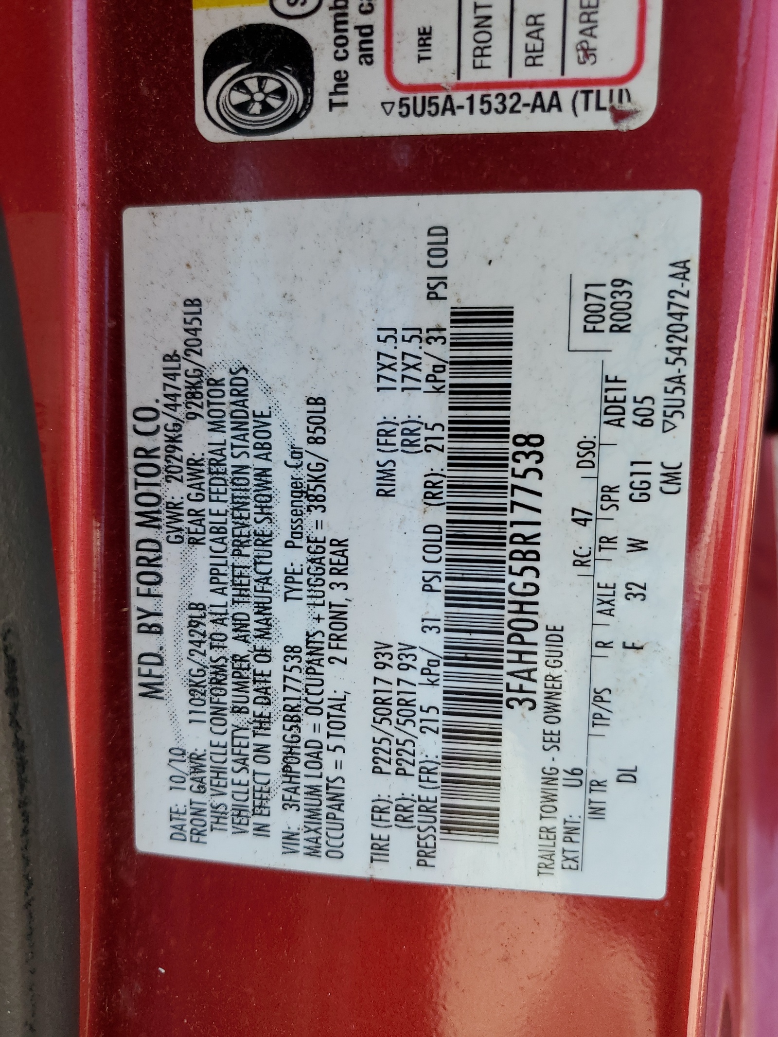 3FAHP0HG5BR177538 2011 Ford Fusion Se