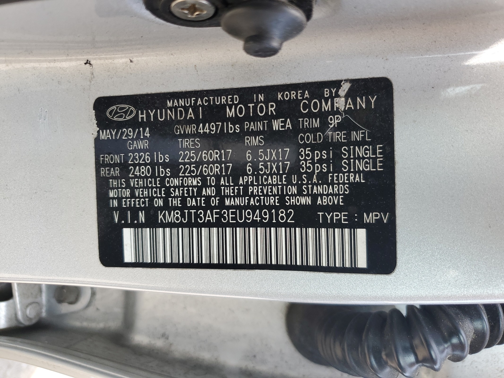 KM8JT3AF3EU949182 2014 Hyundai Tucson Gls