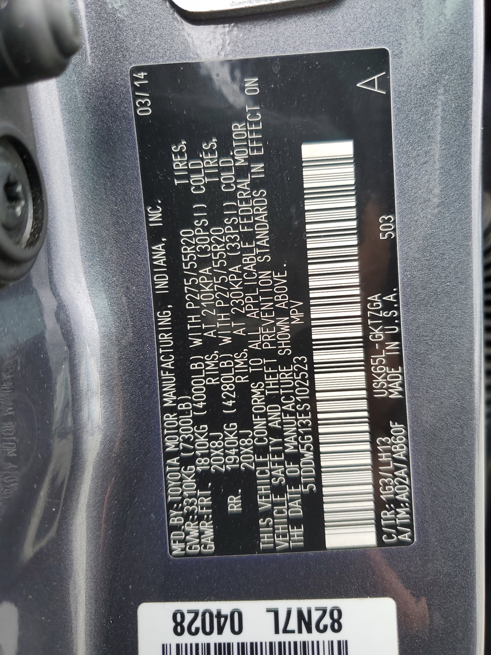 5TDDW5G13ES102523 2014 Toyota Sequoia Platinum