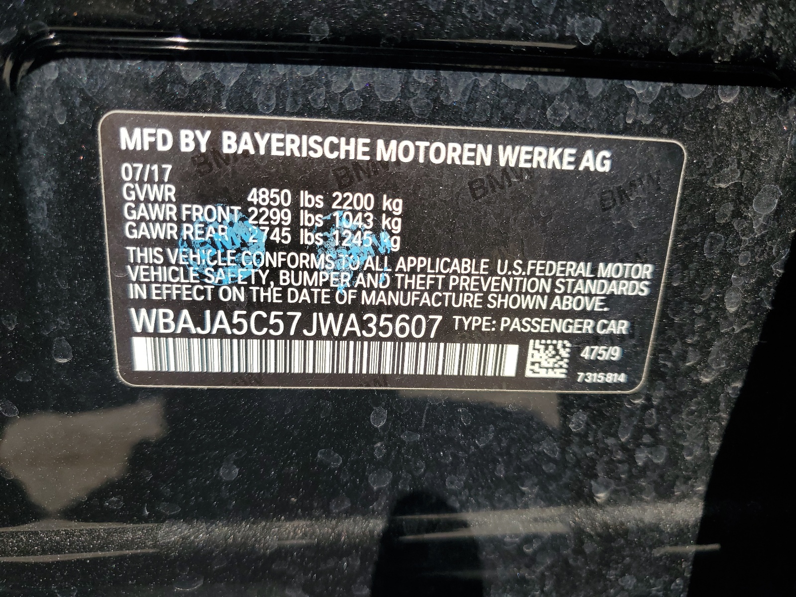 WBAJA5C57JWA35607 2018 BMW 530 I