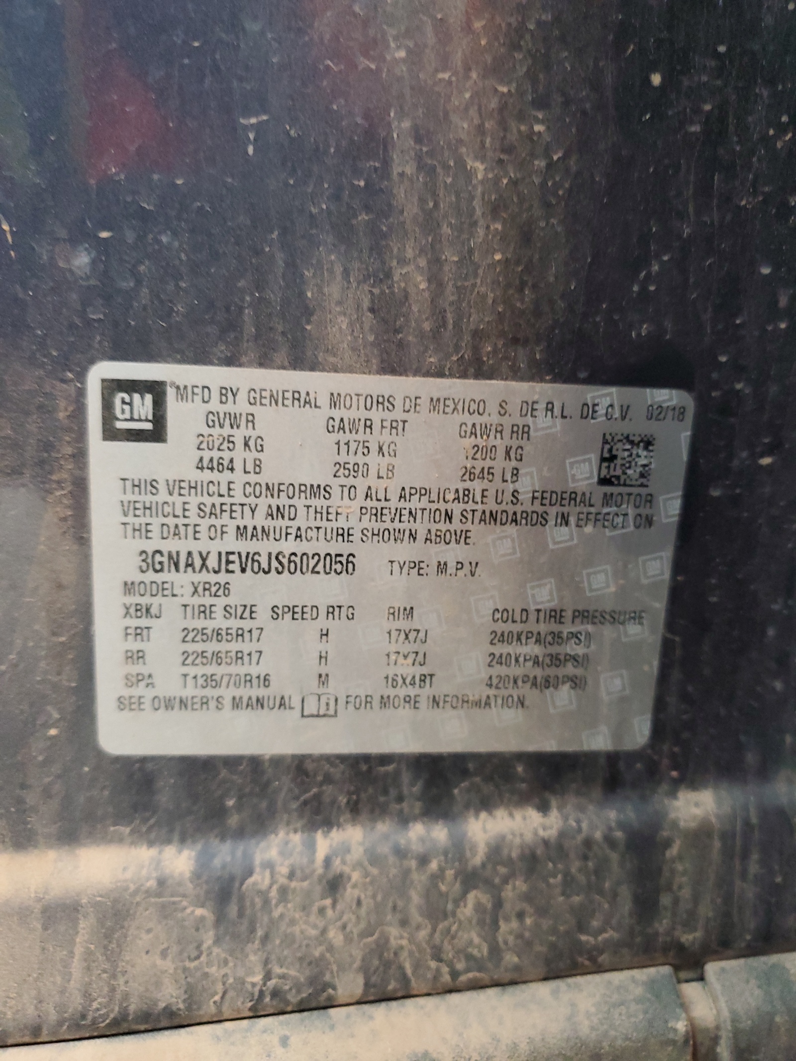 3GNAXJEV6JS602056 2018 Chevrolet Equinox Lt